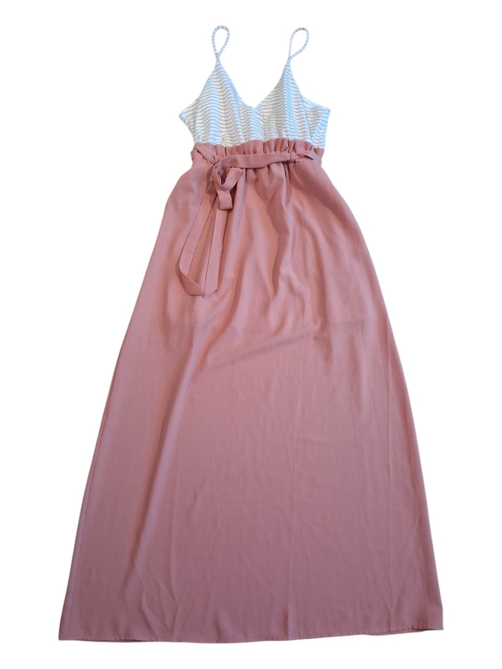NWOT Main Strip Rose Pink Maxi Dress with White Striped Bodice